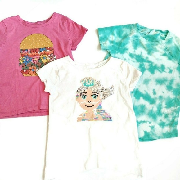 Girls Summer Tee Bundle Size 6 Mermaid Tie Dye Sequins - Picture 1 of 6